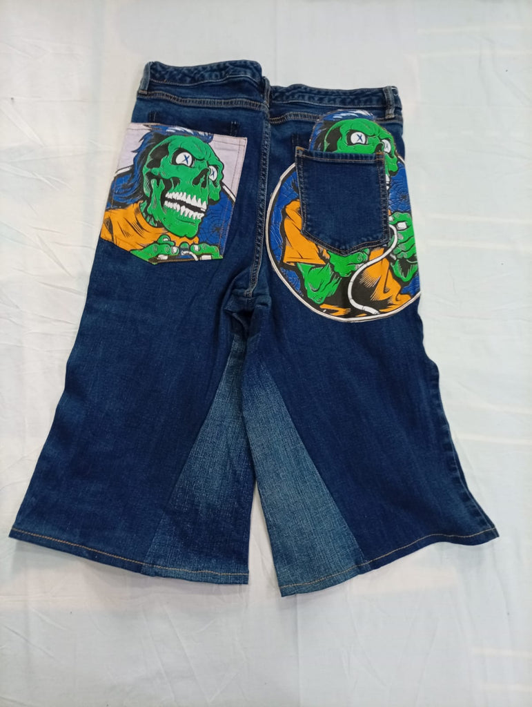 Upcycled Printed Denim Shorts Bundle in  mixed sizes and colours, Grade A/B/C.