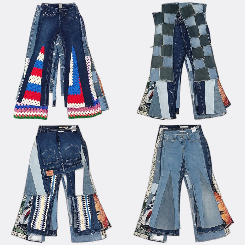 Upcycled Mix Branded Mixed Style Jeans Bundle in mixed sizes and colours. Grade A/B/C. 