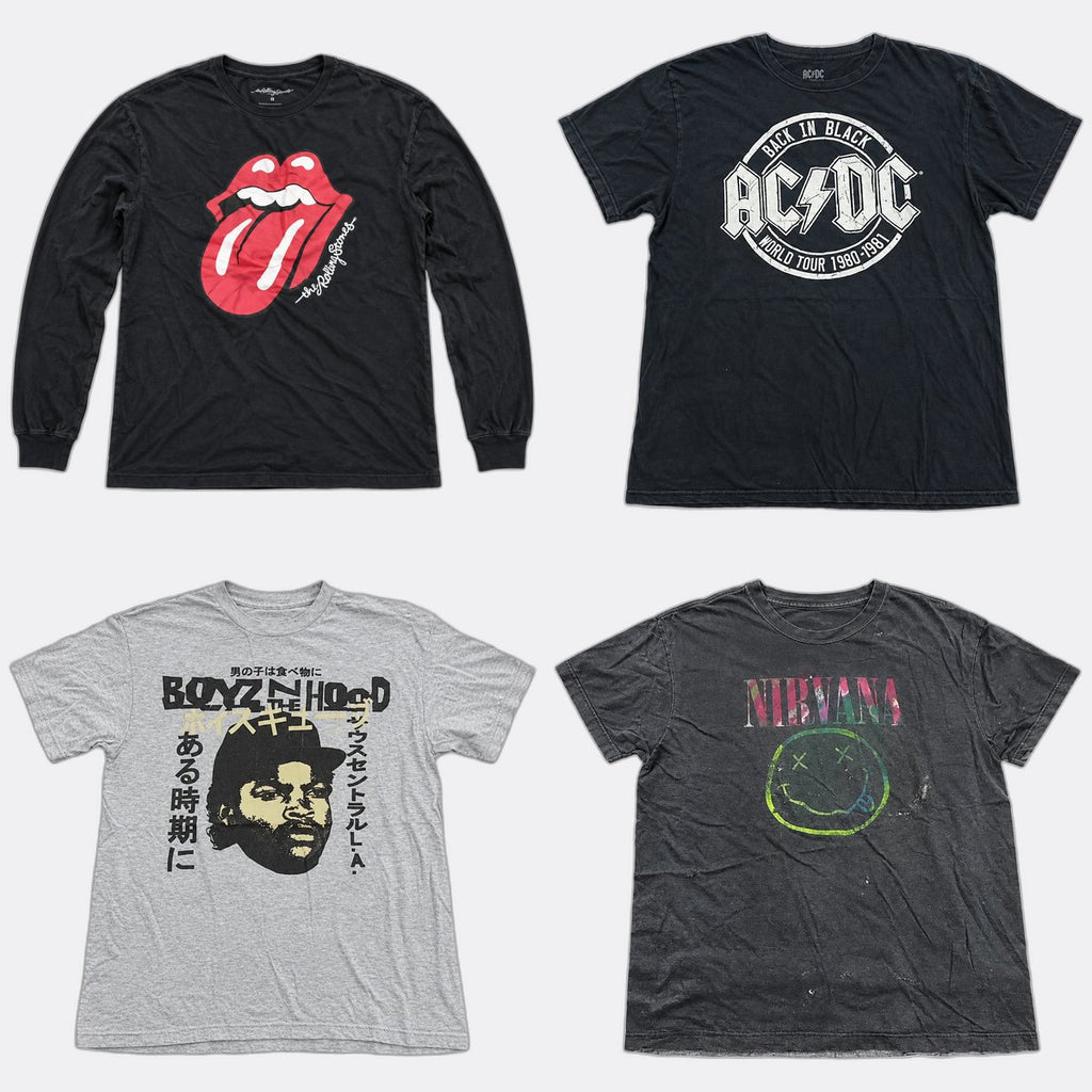 Vintage Music T-Shirts Bundle in mixed sizes and colours. Grade B/C.