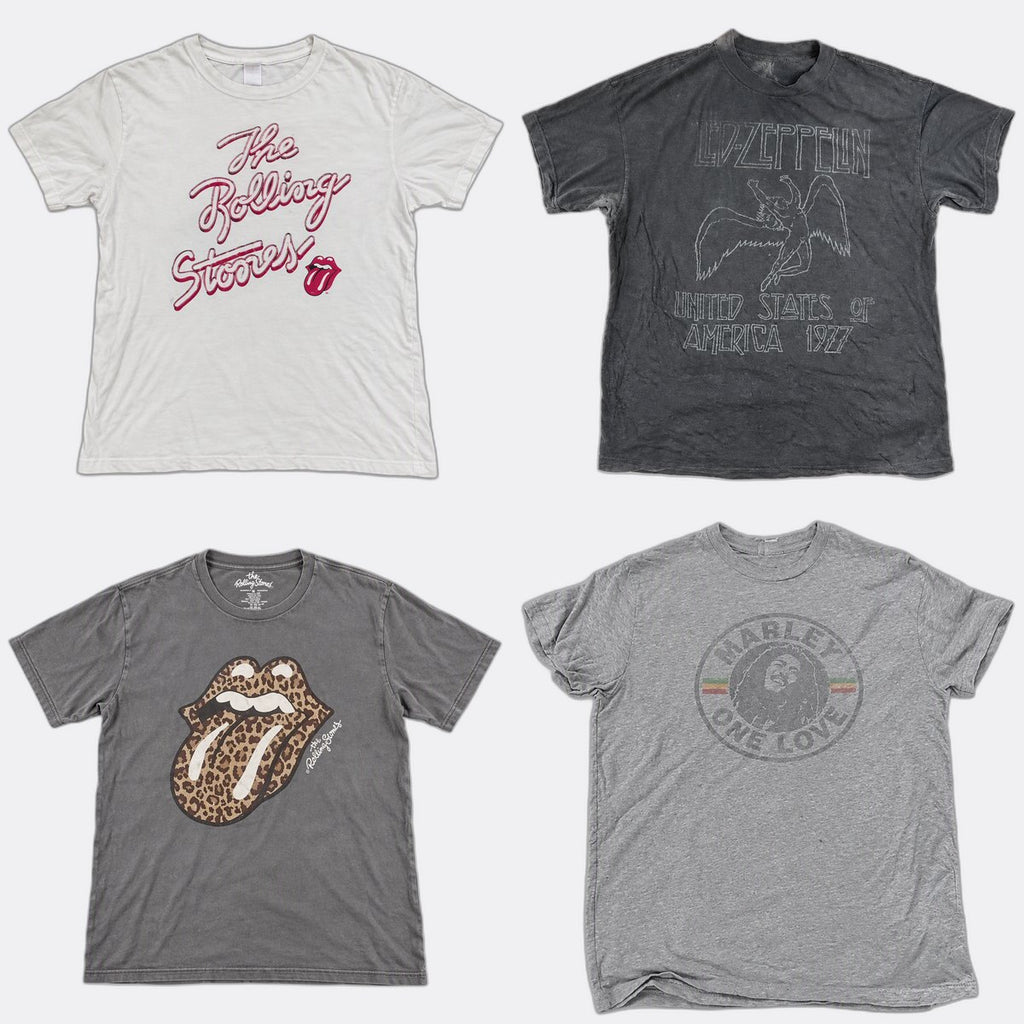 Vintage Music T-Shirts Bundle in mixed sizes and colours. Grade B/C.