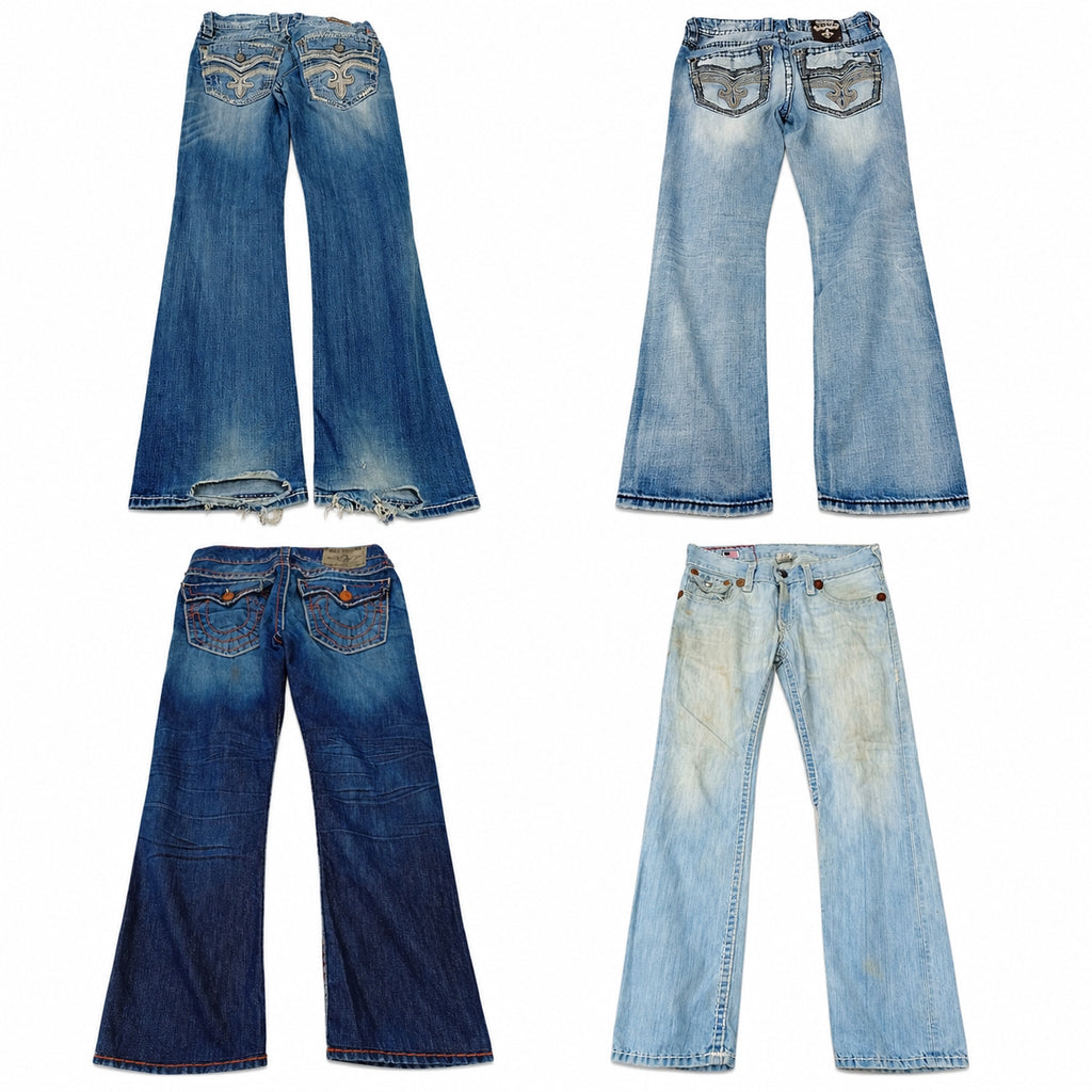 Vintage True Religion and Rock Revival Men Jeans Bundle in mixed sizes and colours. Grade B/C.