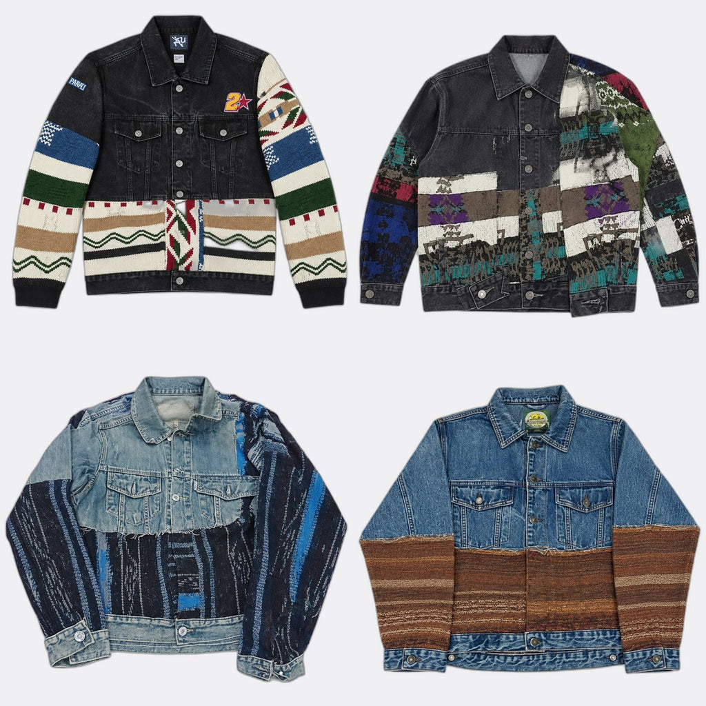 Upcycled Denim Jackets Bundle in mixed sizes and colours. Grade A/B/C.