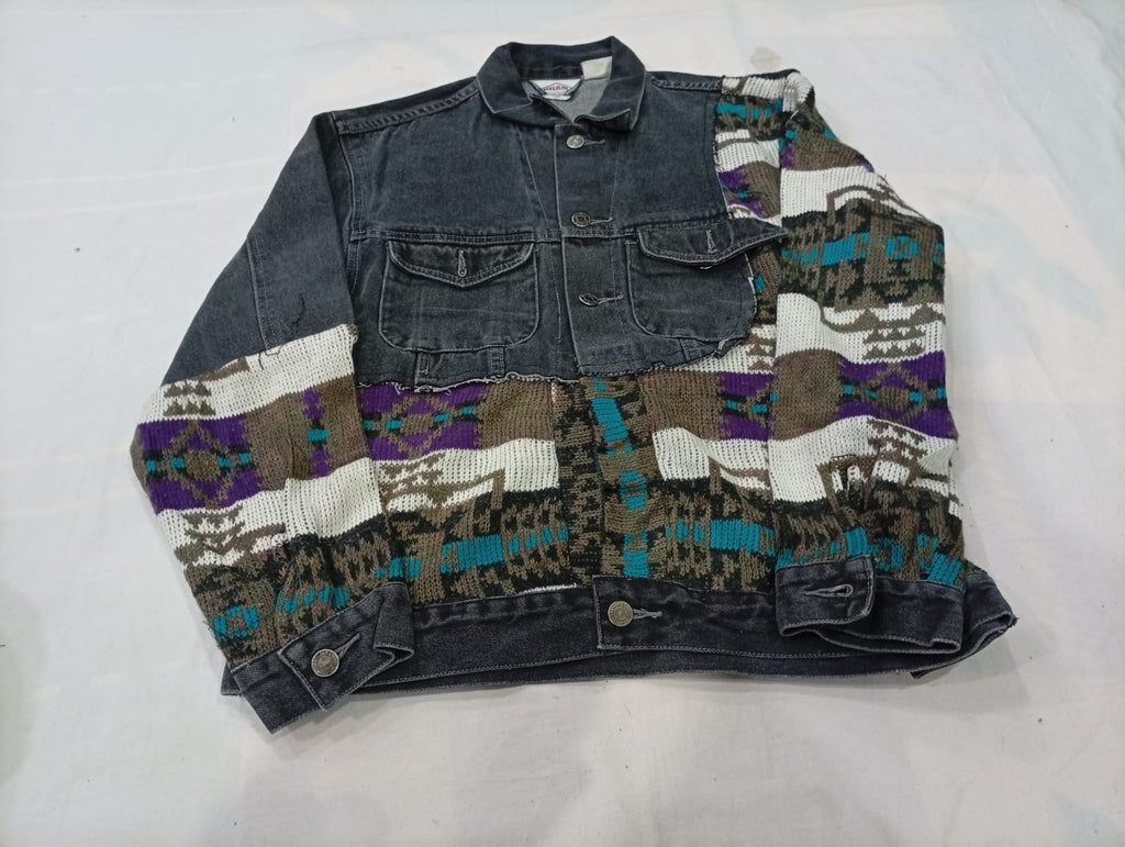 Upcycled Denim Jackets Bundle in mixed sizes and colours. Grade A/B/C.