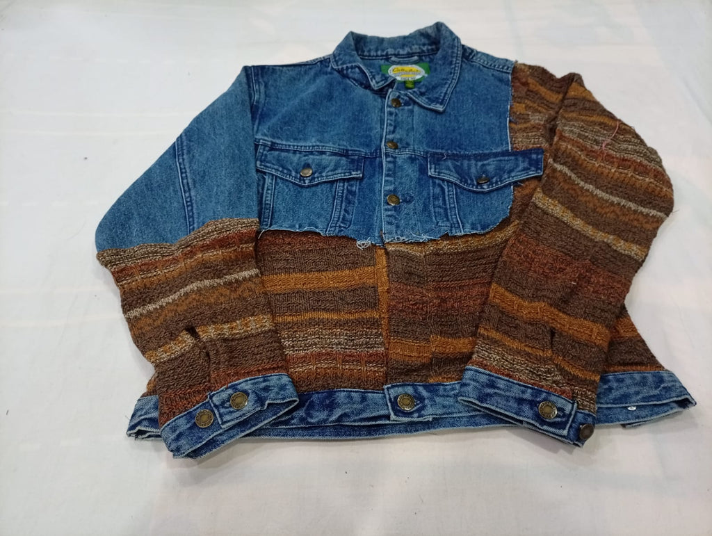 Upcycled Denim Jackets Bundle in mixed sizes and colours. Grade A/B/C.
