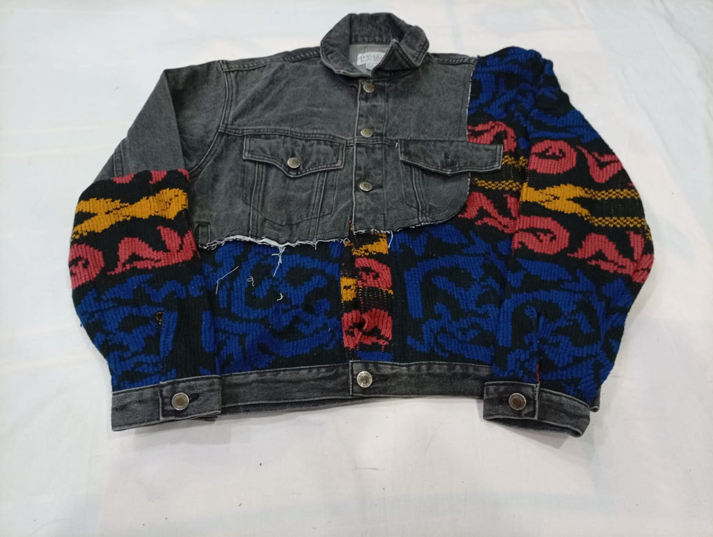 Upcycled Denim Jackets Bundle in mixed sizes and colours. Grade A/B/C.