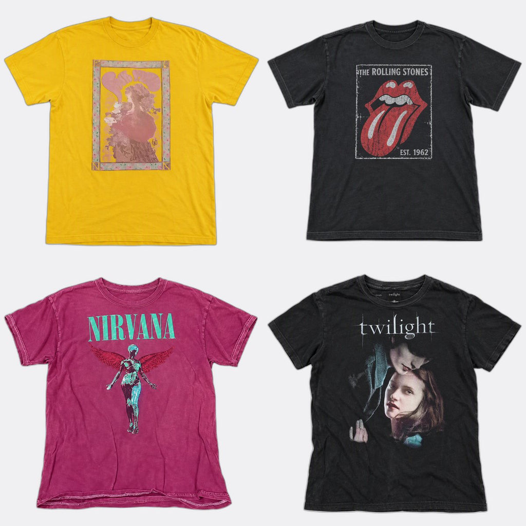 Vintage Music T-Shirts Bundle in mixed sizes and colours. Grade B/C.