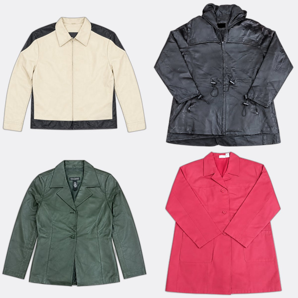 Vintage Leather Women Jackets Bundle in mixed sizes and colours. Grade A/B/C.