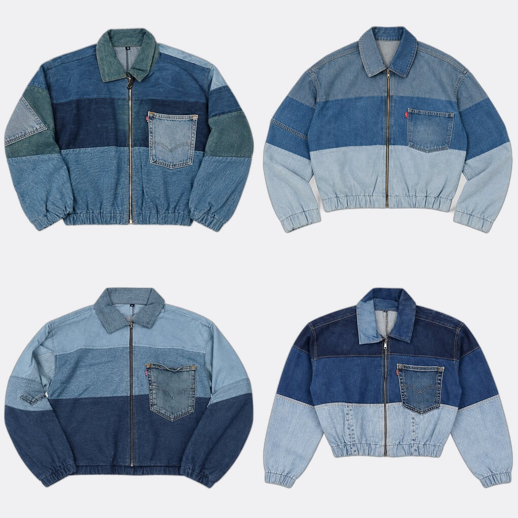 Upcycled Levi's Crop Denim Jackets Bundle  in mixed sizes and colours, Grade A/B/C.