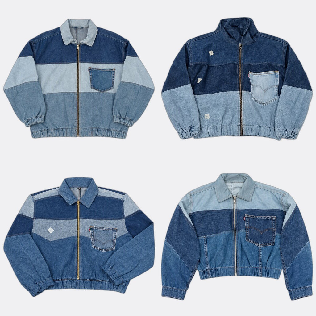 Upcycled Levi's Crop Denim Jackets Bundle  in mixed sizes and colours, Grade A/B/C.