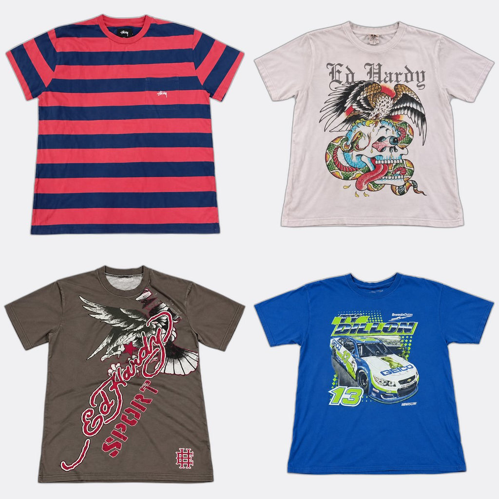 Vintage Designer T-Shirts Bundle in mixed sizes and colours. Grade B/C.