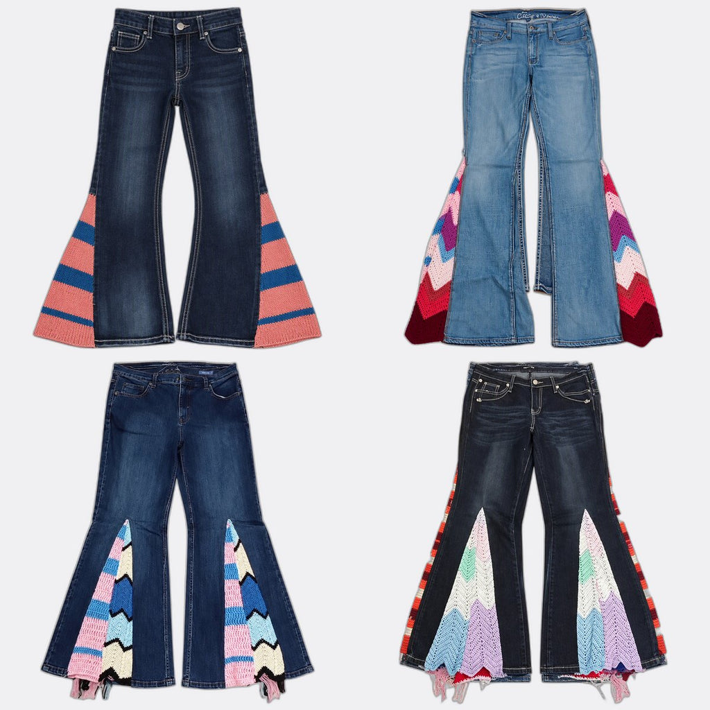 Upcycled Flare Jeans Bundle  in mixed sizes and colours, Grade A/B/C.