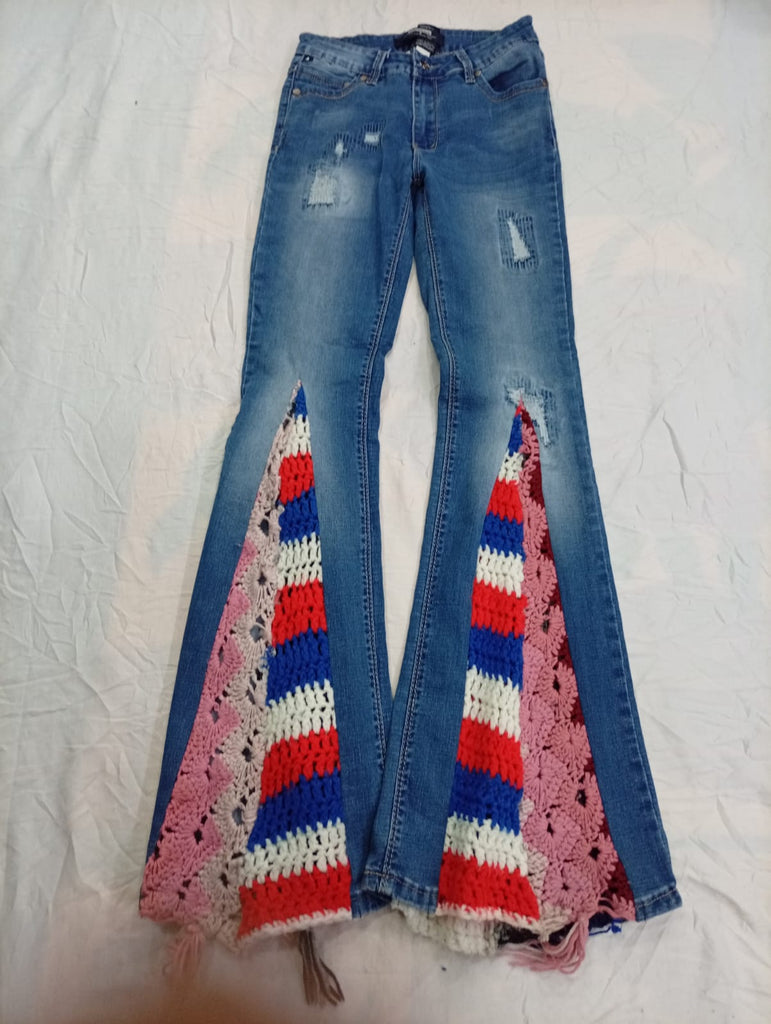 Upcycled Flare Jeans Bundle  in mixed sizes and colours, Grade A/B/C.