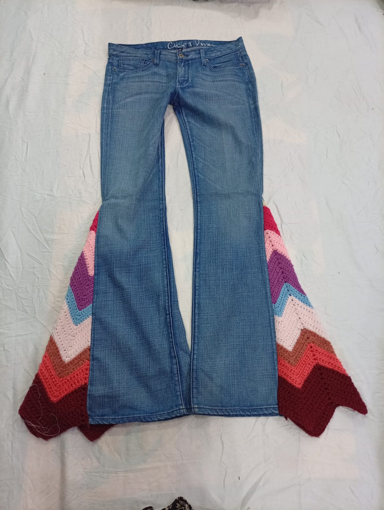Upcycled Flare Jeans Bundle  in mixed sizes and colours, Grade A/B/C.