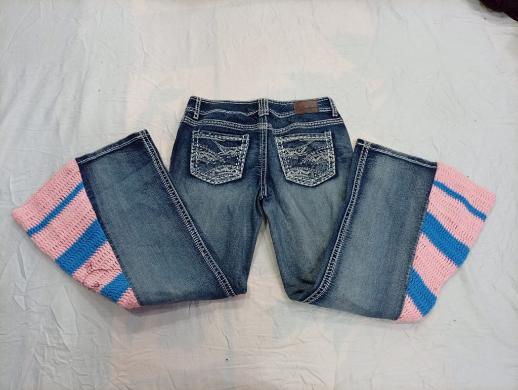 Upcycled Flare Jeans Bundle  in mixed sizes and colours, Grade A/B/C.