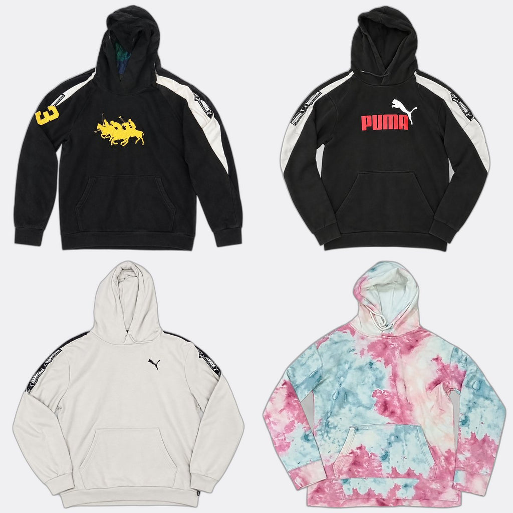 Vintage Mix Branded Hoodies Bundle in mixed sizes and colours, Grade B/C.
