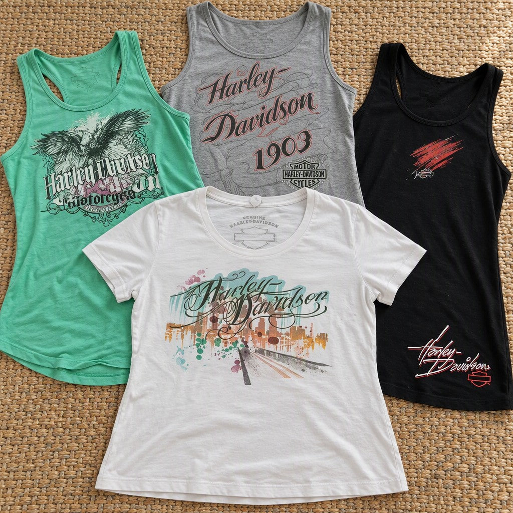 Vintage Harley Baby Tees Bundle in mixed sizes and colours. Grade A/B/C.