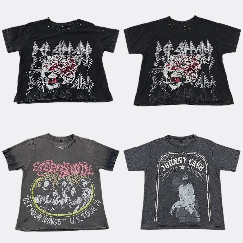 Upcycled Music Crop Tees Bundle in mixed sizes and colours, Grade A/B/C.