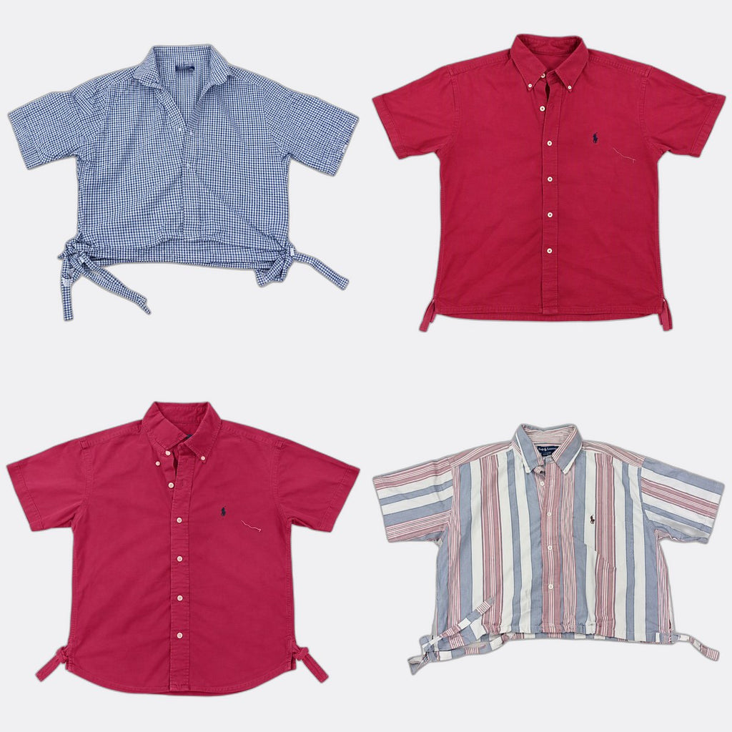 Upcycled Polo Crop Shirts Bundle in mixed sizes and colours, Grade A/B/C.
