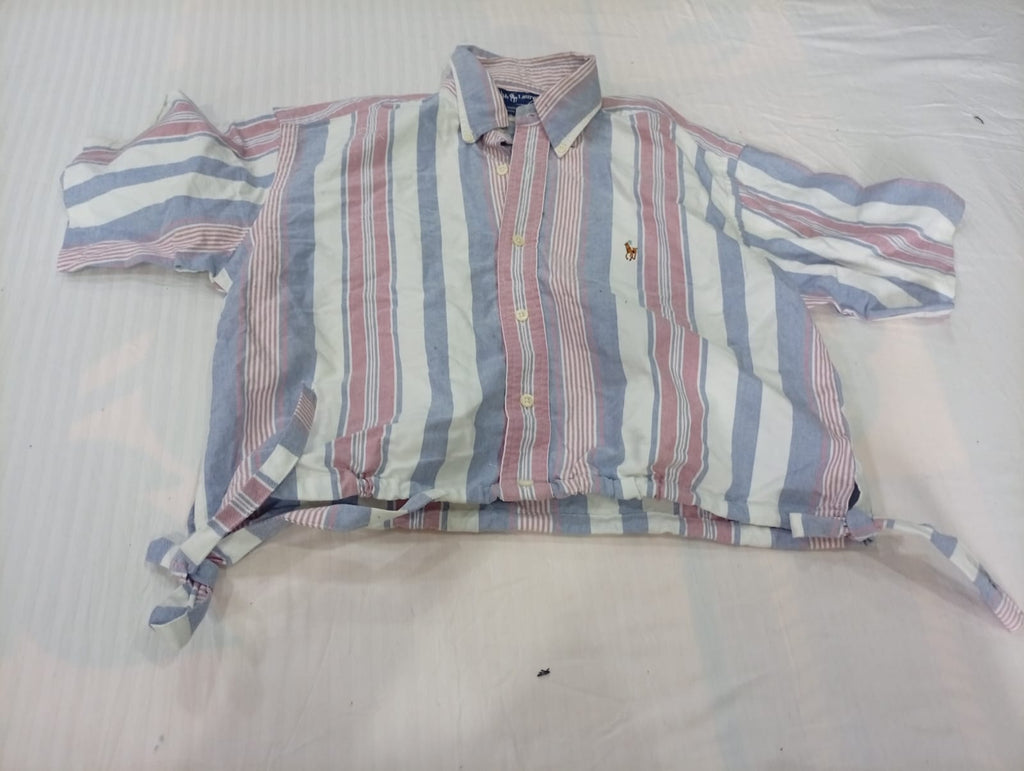 Upcycled Polo Crop Shirts Bundle in mixed sizes and colours, Grade A/B/C.