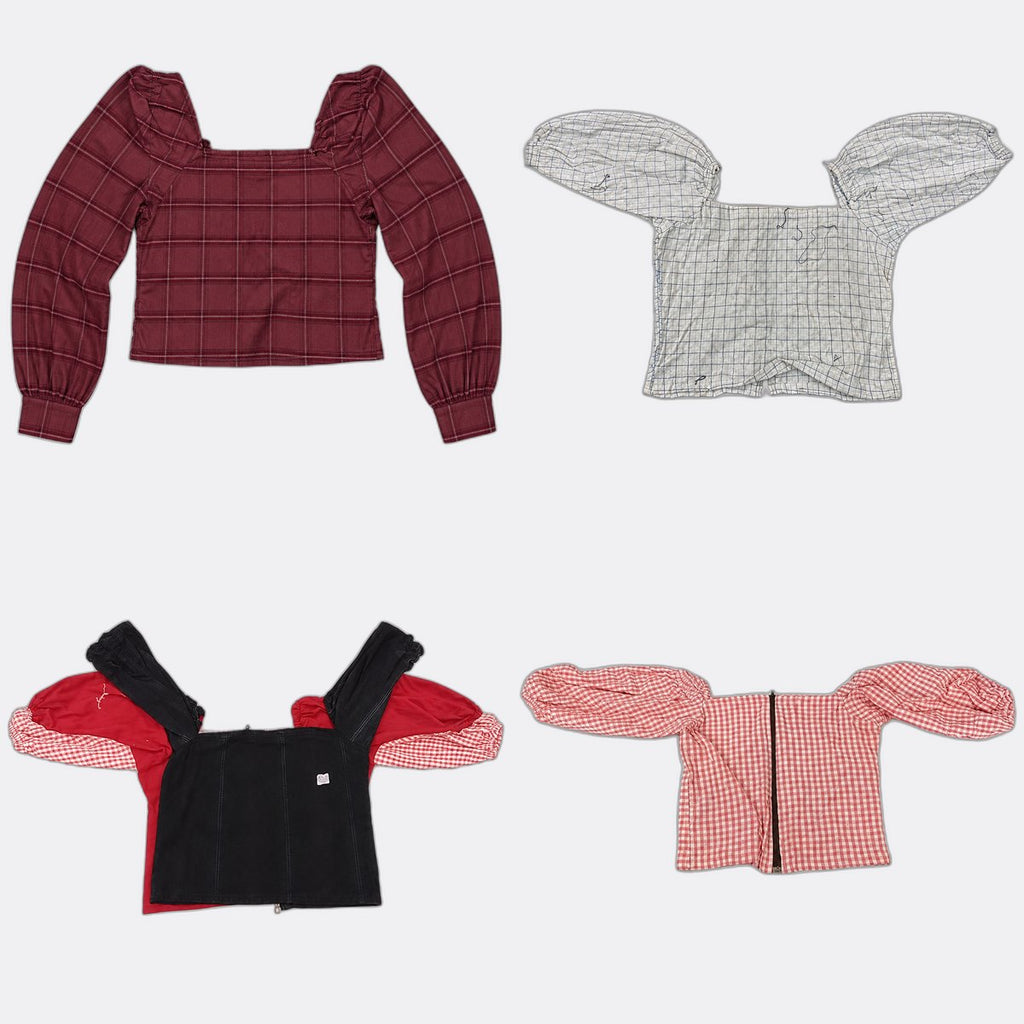 Upcycled Square Neck Blouses Bundle in mixed sizes and colours, Grade A/B/C.