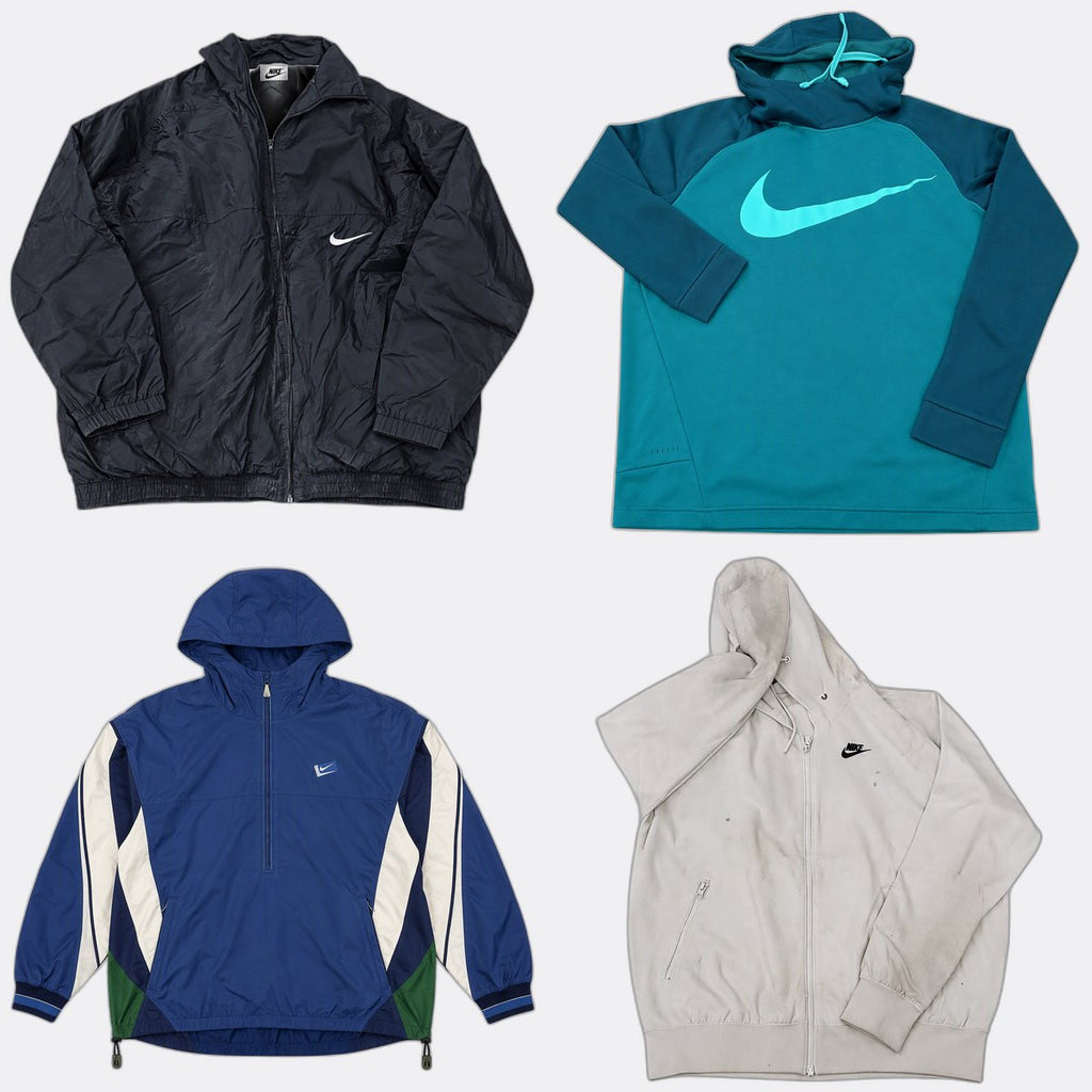 Vintage Nike Jackets and Hoodies Bundle in mixed sizes and colours, Grade B/C.