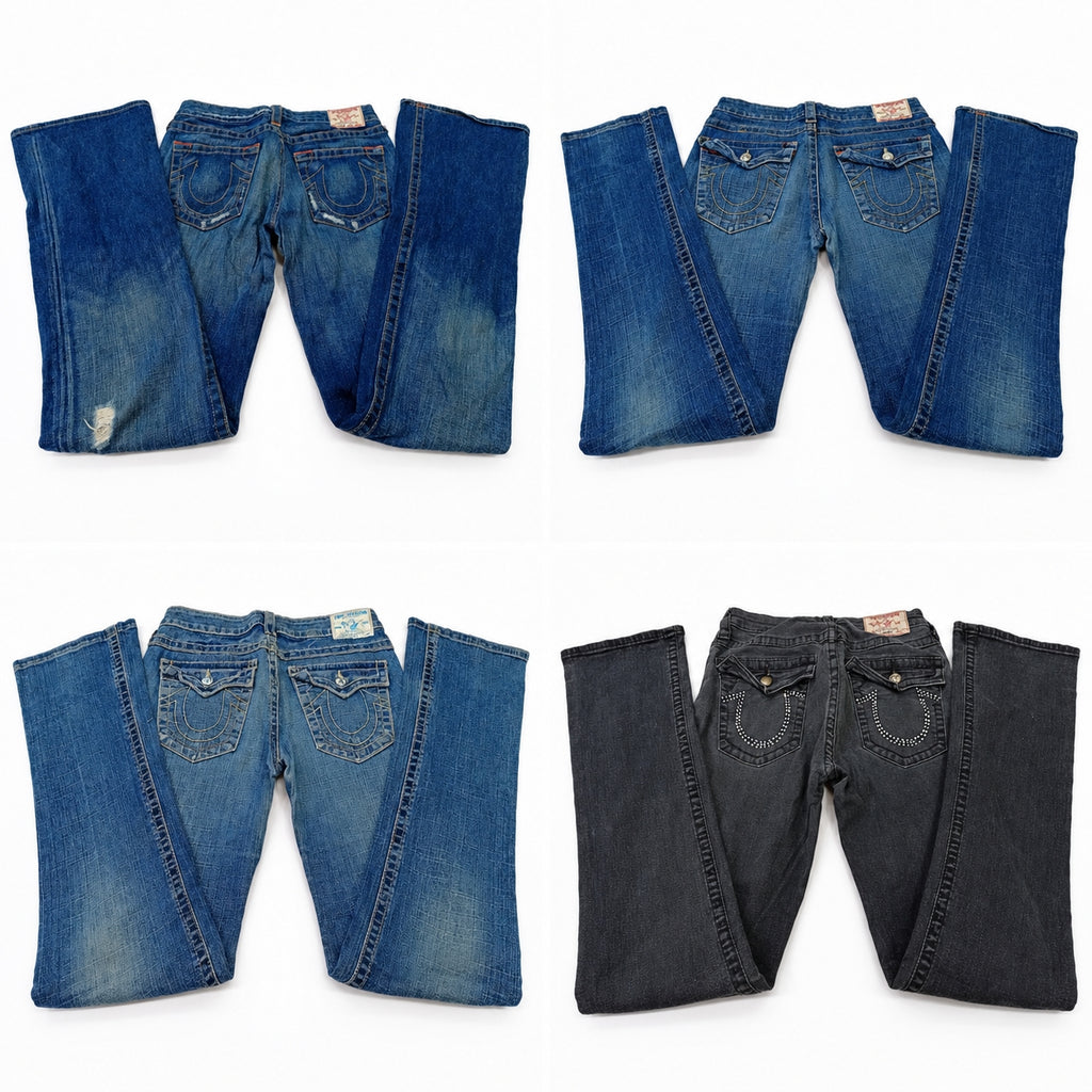 Vintage True Religion Flare and Straight Jeans Bundle in mixed sizes and colours. Grade B/C.