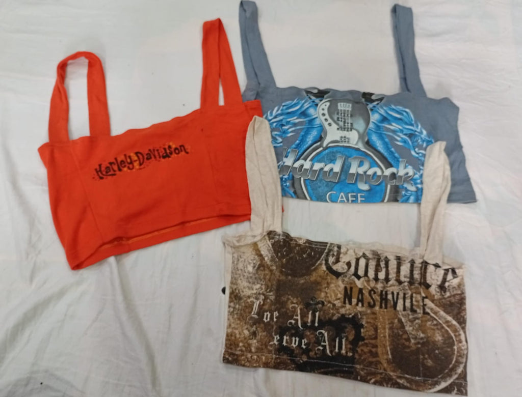 CR12813 Upcycled Harley and Music Crop Tops