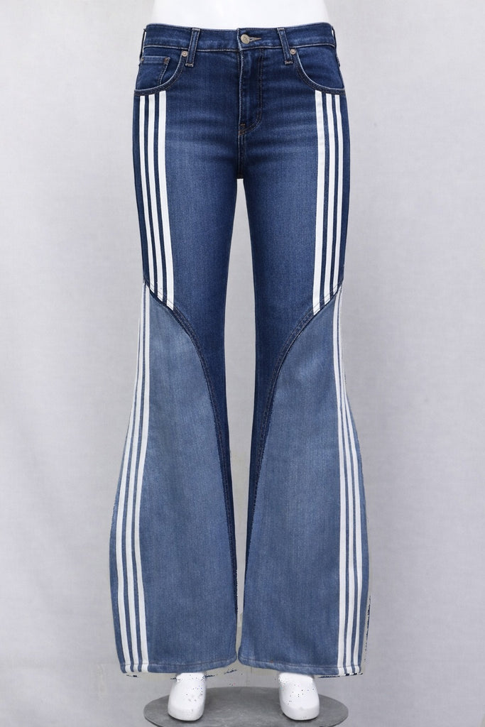 CR1419 Stripe Panel Flare Jeans – Sporty Rework Denim