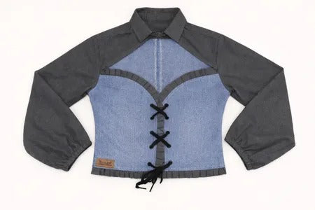 CR1288 Upcycle Denim Corset Collar Top