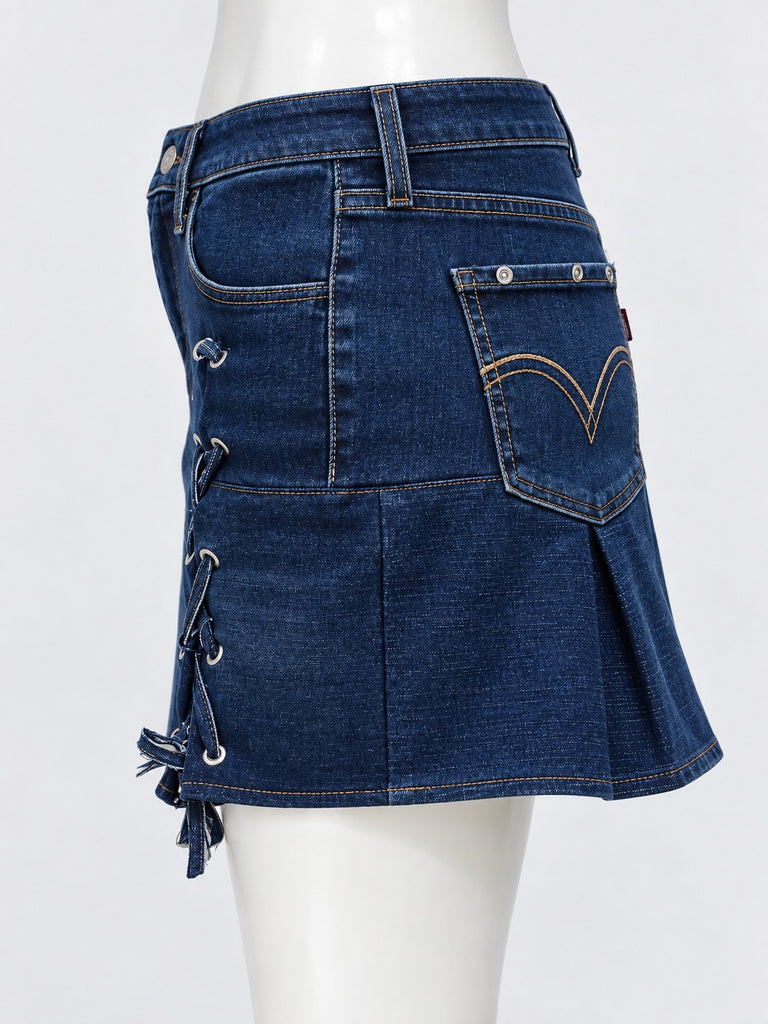 CR2278 UPCYCLED LACE-UP DENIM CO-ORD SET