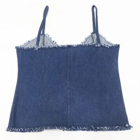CR1118  Upcycled Denim Buttoned Camisole