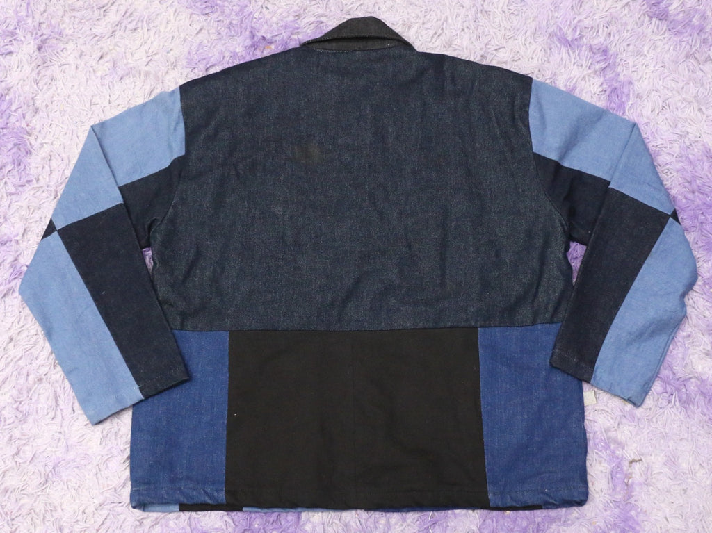 CR1441 Upcycled Patchwork Denim Jacket – Multi Tone Panel Design
