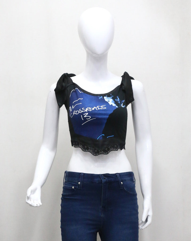 CR1320 Graphic Lace Corset Crop Top – Tie Strap Rework Top
