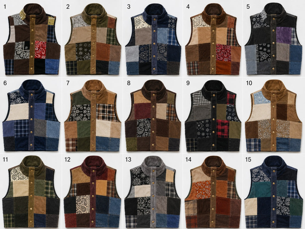 CR2225 UPCYCLED CORDUROY & BANDANA PATCHWORK VEST