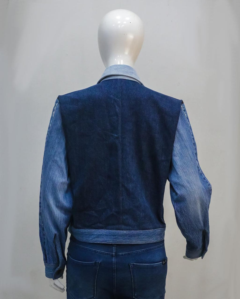 CR2264 UPCYCLED MIXED-FABRIC DENIM TRUCKER JACKET