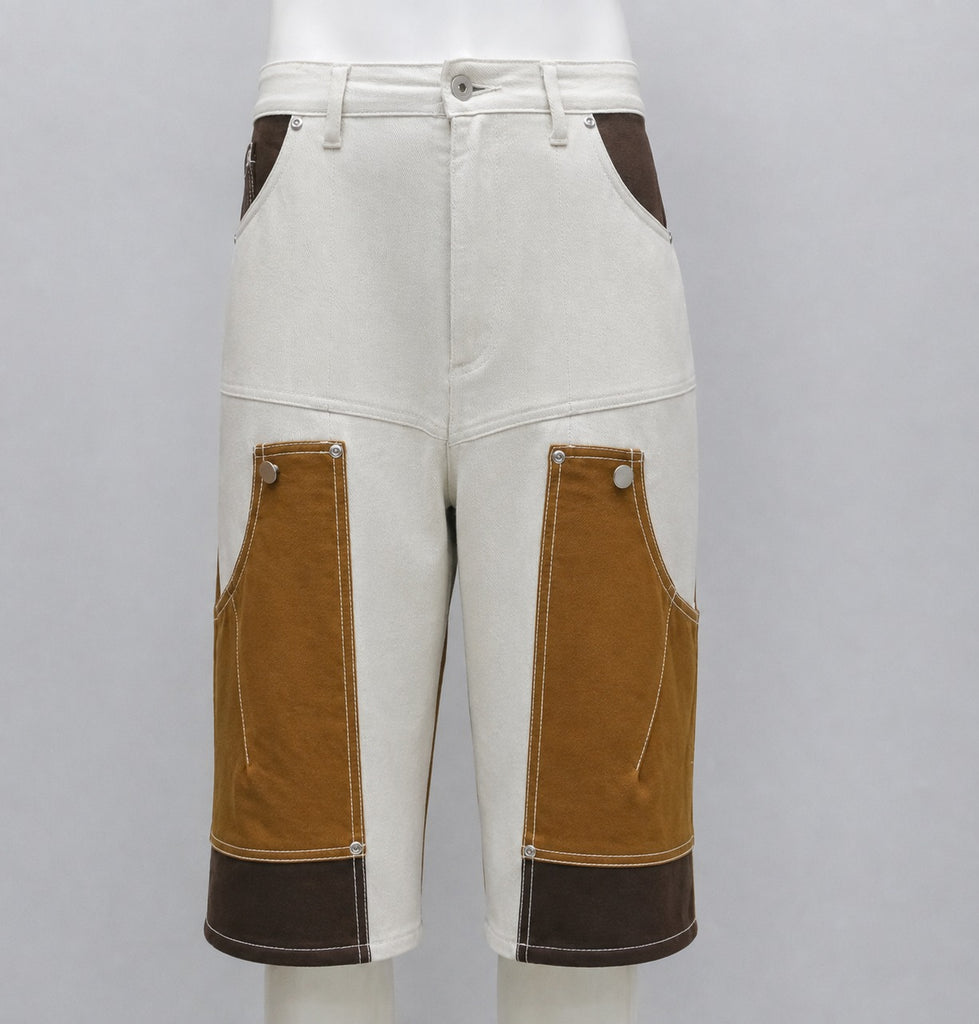 CR2214 UPCYCLED CARHARTT COLOR-BLOCK UTILITY JORTS