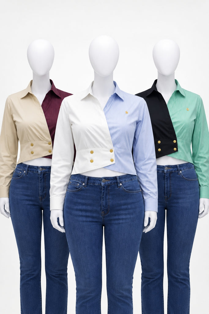 CR1128 Upcycled Buttoned Waist Crop Top