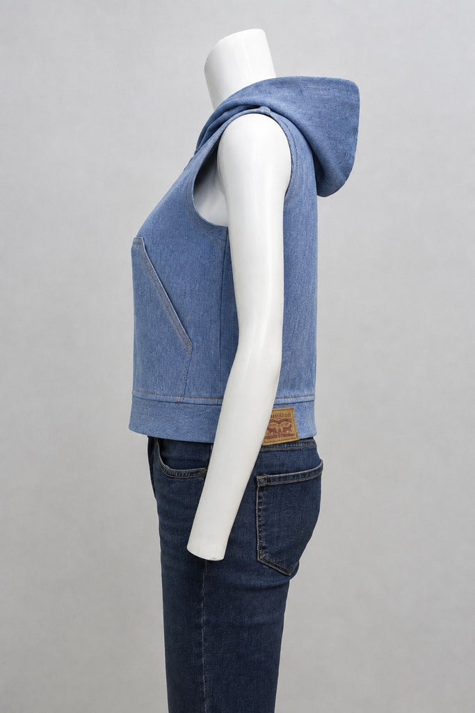 CR2245 UPCYCLED DENIM SLEEVELESS HOODIE VEST