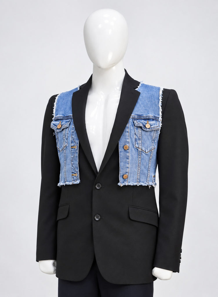 CR2270 UPCYCLED DENIM VEST PANEL SUITING BLAZER