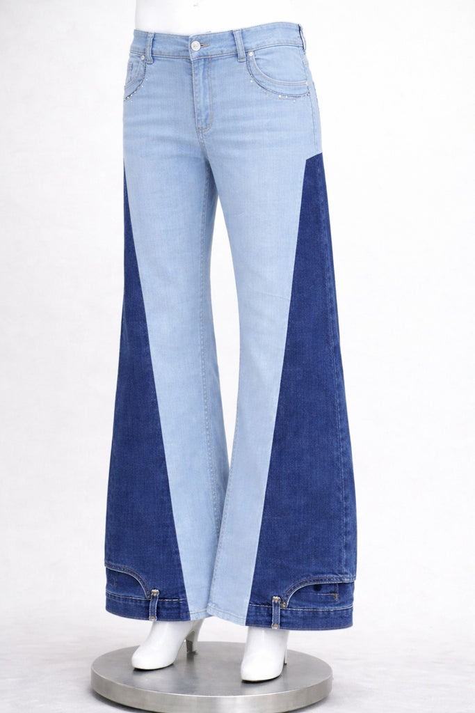 CR1315 Two-Tone Panel Flare Jeans – Rework Wide Leg Denim