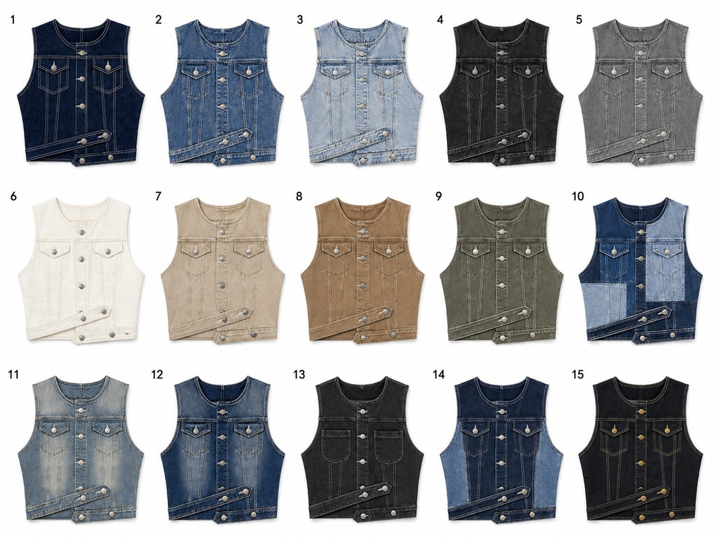 CR2206 UPCYCLED ASYMMETRIC DENIM CORSET VEST