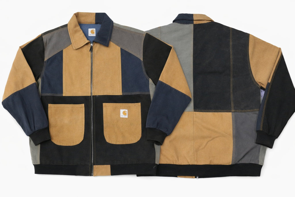 CR1442 Upcycled Patchwork Workwear Jacket – Earth Tone Panel Design