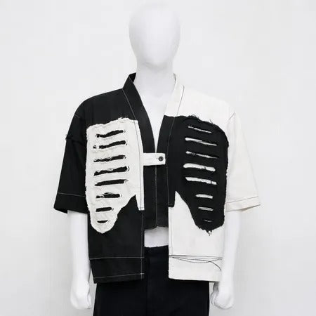 CR1200 Upcycled Split-Tone Distressed Shirt Jacket