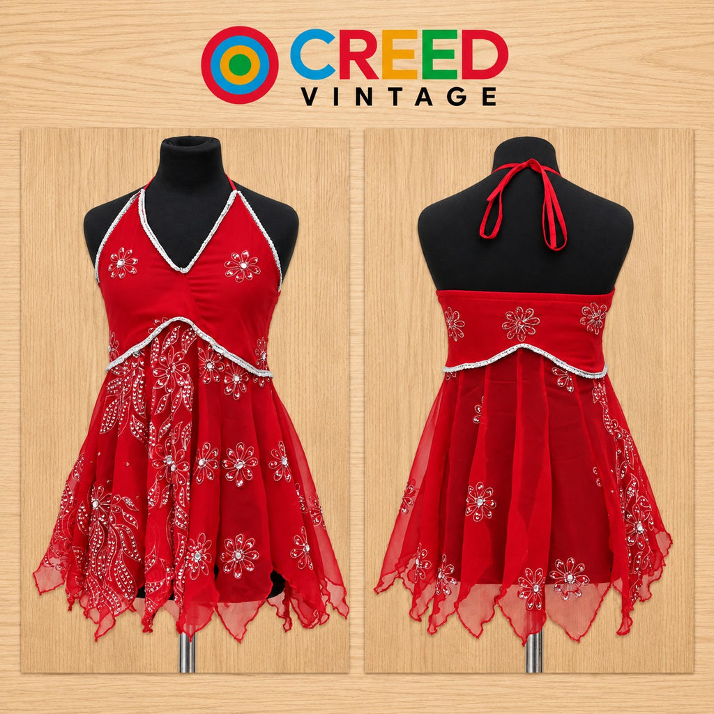 CR2304 UPCYCLED EMBELLISHED HALTER HANDKERCHIEF TOP