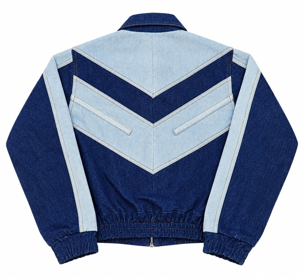 CR2301 UPCYCLED TWO-TONE CHEVRON DENIM ZIP JACKET