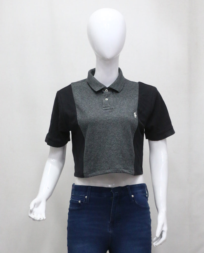 CR1421 Rework Color Block Branded Crop Top – Dual Tone Panel Tee