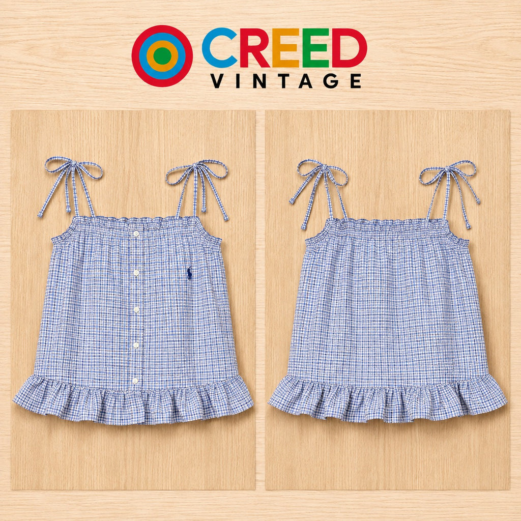CR2203 UPCYCLED POLO CHECK RUFFLE CAMI TOP