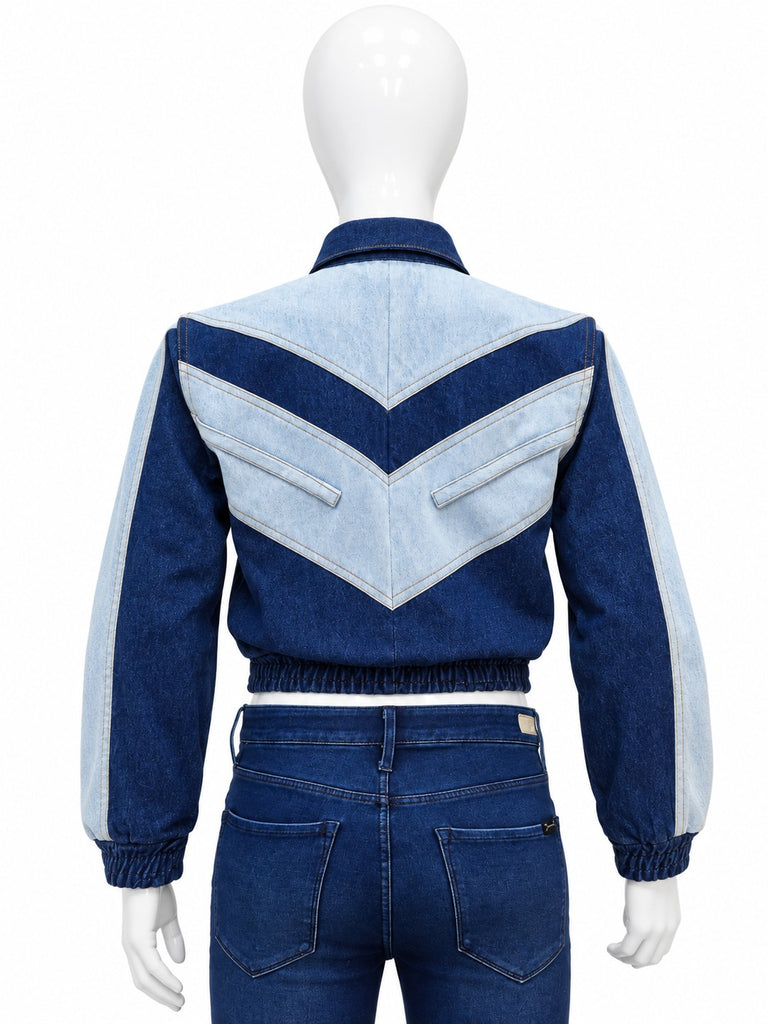CR2301 UPCYCLED TWO-TONE CHEVRON DENIM ZIP JACKET