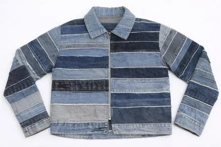 CR2058 Upcycled Striped Denim Zip Jacket