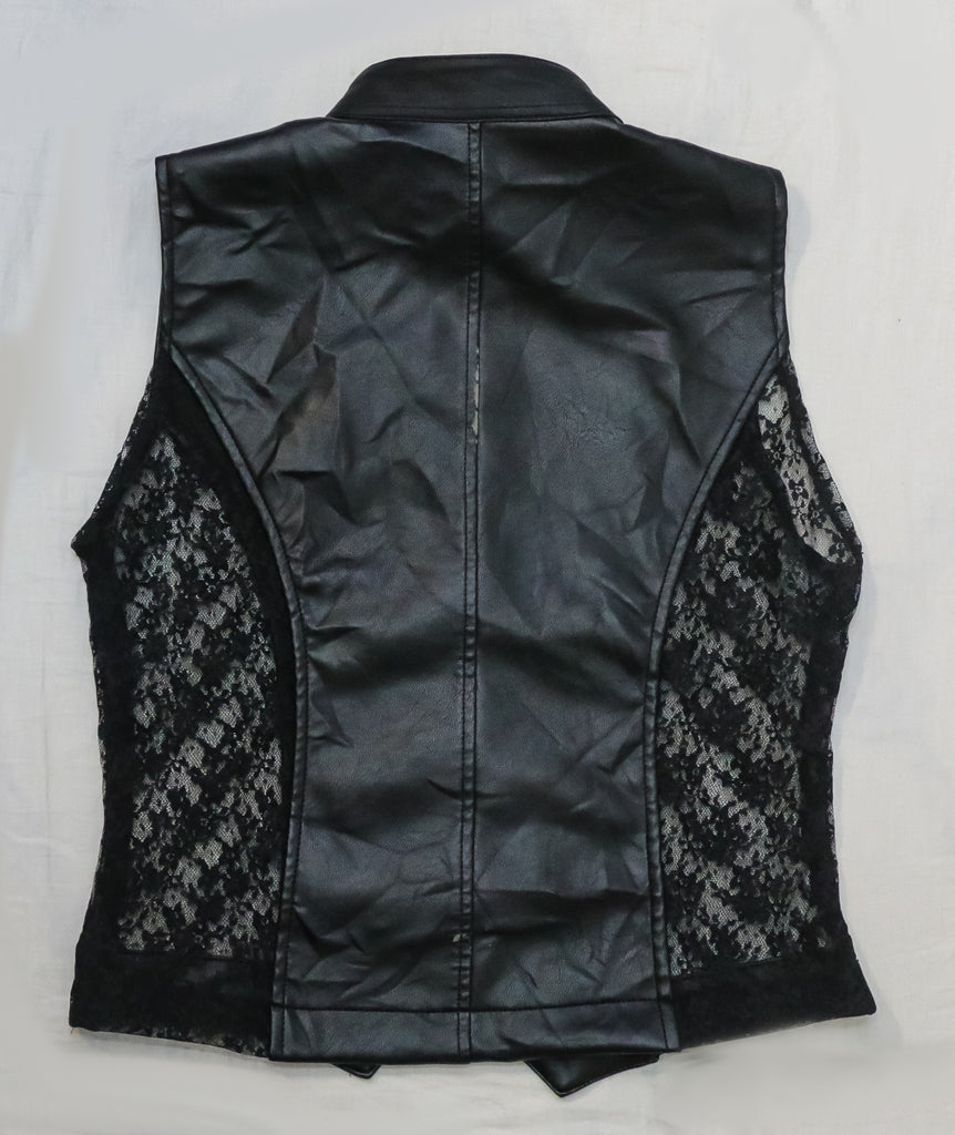 CR2267 UPCYCLED FAUX LEATHER & LACE CORSET VEST